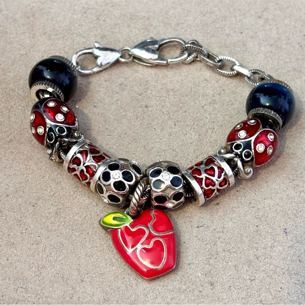 Brighton big ladybug bead with crystals for spots Red & black enamel Retired - Picture 9 of 9